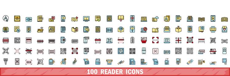 100 reader icons set color line style vector image