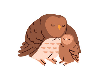 cute owl mom and baby birds family mother vector