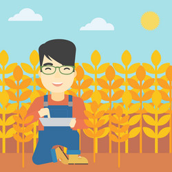 man with tablet computer on field vector image