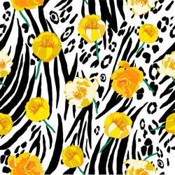 Animal Skin Pattern with Yellow Flowers Vector Image