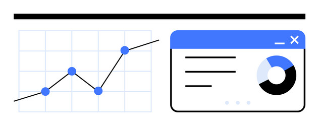 data analytics dashboard with line graph and pie vector image