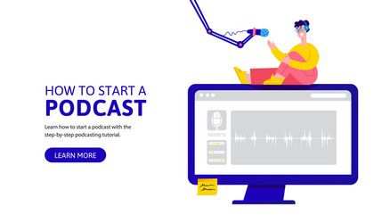 How to start podcast landing page design vector