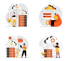 Cloud data center web concept with character scene