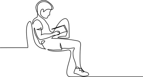 Single one line drawing teenage boy sitting Vector Image