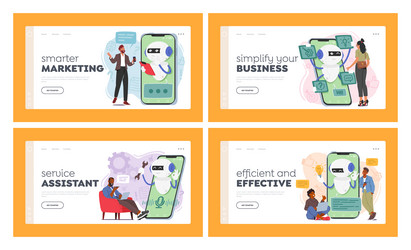 Characters use chatbot landing page template set vector