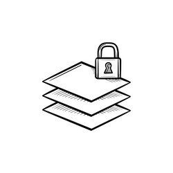 Paper stack with lock hand drawn sketch icon vector