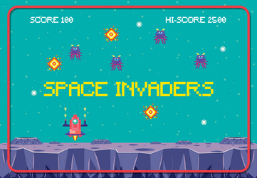 pixel space game interface with invaders vector image