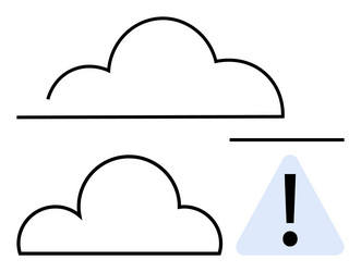 two overlapping cloud shapes with alert triangle vector image
