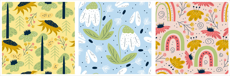 scandinavian set of spring patterns with snowdrop vector image