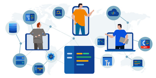 team developer programmer coding working online vector