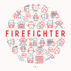 Firefighter concept in circle with thin line icons vector