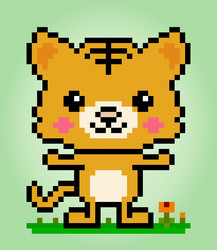 Pixel cat 8 bit animals vector