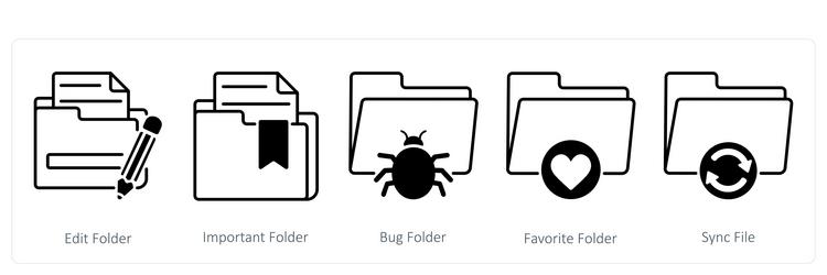 a set of 5 files icons as edit folder impoprtant vector image