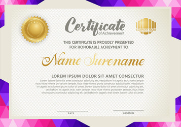 Horizontal certificate template with triangle vector