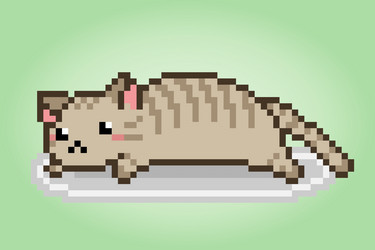 pixel 8 bit lazy cat animals for game assets vector