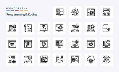 25 programming and coding line icon pack vector image