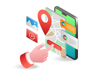 flat 3d isometric concept using smartphone map vector image