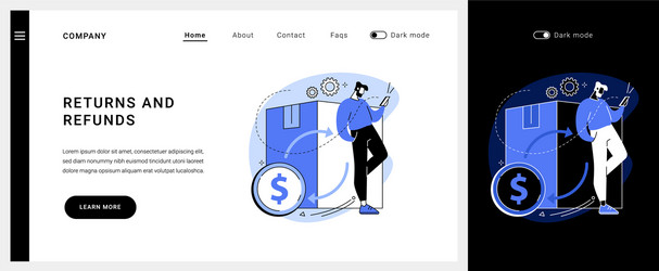 returns and refunds concept landing page vector