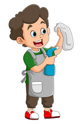 Boy is cleaning the dust with the vacuum cleaner Vector Image