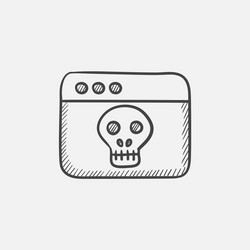 Browser window with skull sketch icon vector