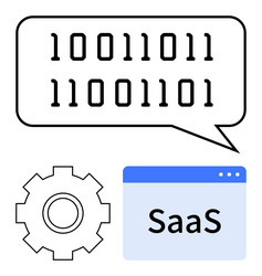 binary code in speech bubble above gear and saas vector image