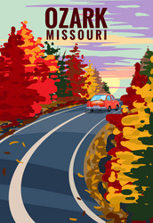 ozark missouri travel vintage poster autumn road vector