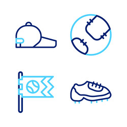 set line baseball boot flag with and cap vector image