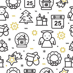 christmas seamless pattern with line icons vector image