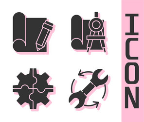 Set wrench and arrows as workflow graphing paper vector