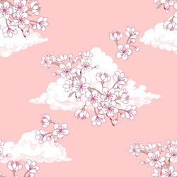 Seamless pattern with sakura and clouds vector