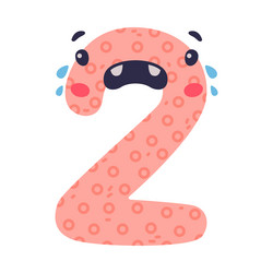 2 cute funny number character two comic childish vector