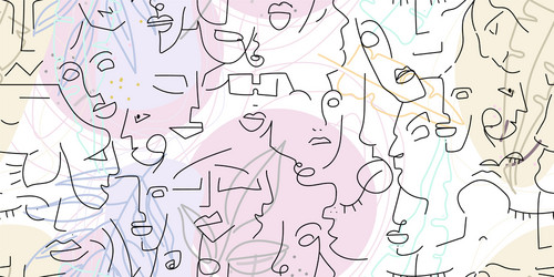 one line drawing abstract face seamless pattern vector image