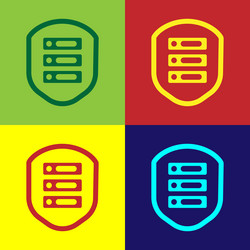 pop art server with shield icon isolated on color vector image