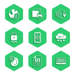 set mobile with art store app binary code nft vector image