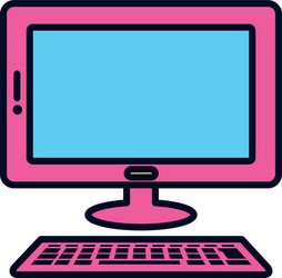 Computer and keyboard icon color line style vector