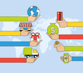 Online shopping flat line Royalty Free Vector Image