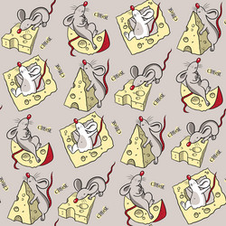 seamless pattern with different mice and cheese vector