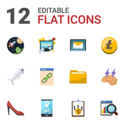 12 symbol flat icons set isolated on white vector