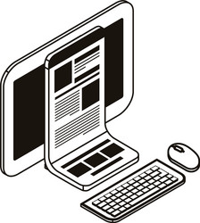 desktop computer screen with sheets paper vector image