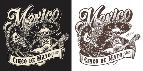 mexican musicians in sombreros emblem Vector Image