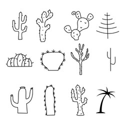 simple and minimalist tree cactuses icons vector image