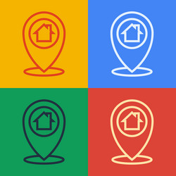 Pop art line map pointer with house icon isolated vector