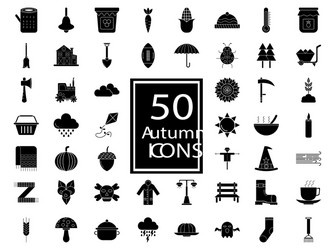 50 autumn icon set in black and white color vector