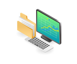 Flat isometric of server data folder analysis vector