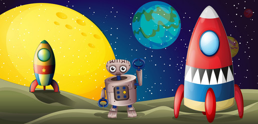 Two Spaceships and a Robot in Space vector image