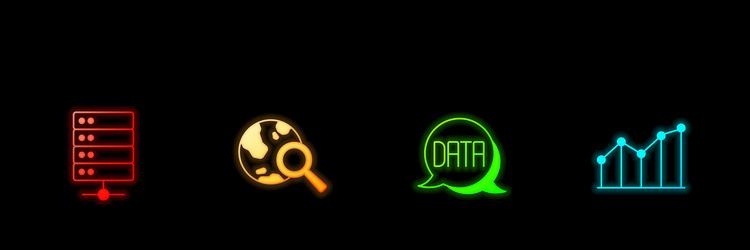 set server search globe data analysis and pie vector image