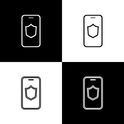 set smartphone mobile phone with security shield vector image
