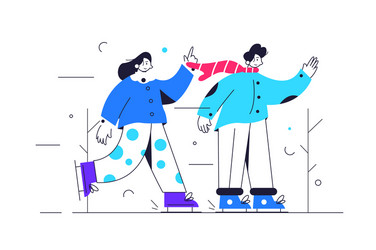 Boy and girl ice skating in cold winter weather vector