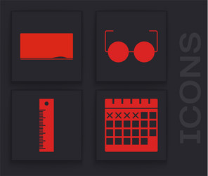 set calendar chalkboard glasses and ruler icon vector image