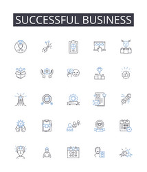 Successful business line icons collection vector